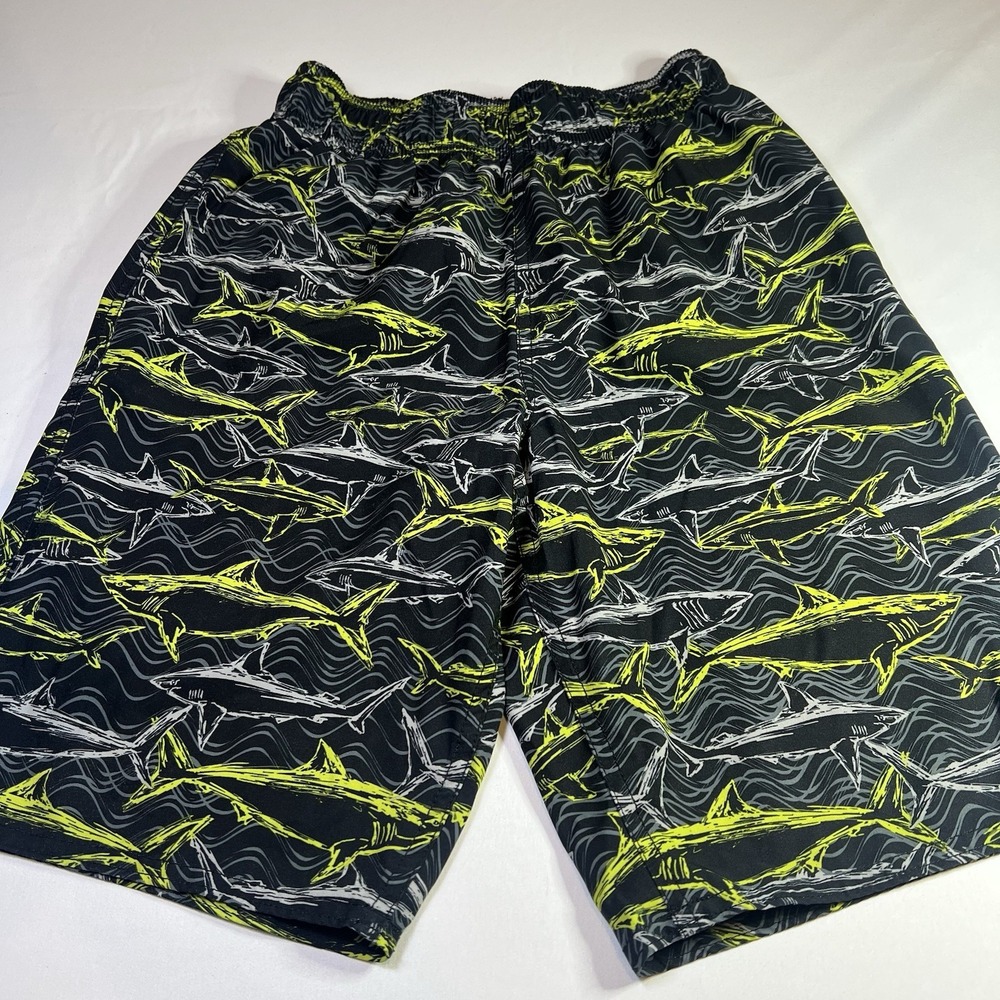 Swim Trunks Speedo Boys Size Large 14/16 Black Grey Yellow Sharks Swimsuit